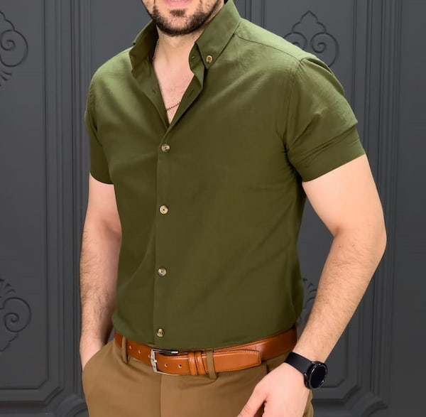پیراهن مردانه سبز زیتونی شیک و با کیفیت برای استایل رسمی و روزمره