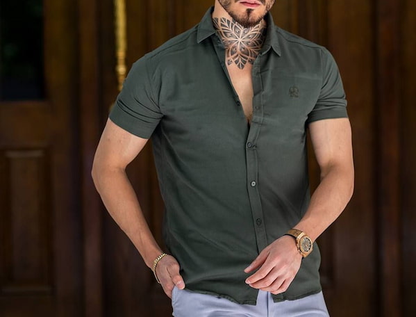 تصویر 2 از پیراهن مردانه سبز زیتونی شیک و با کیفیت برای استایل رسمی و روزمره
