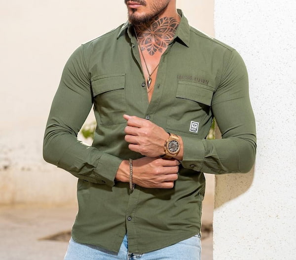تصویر 4 از پیراهن مردانه سبز زیتونی شیک و با کیفیت برای استایل رسمی و روزمره