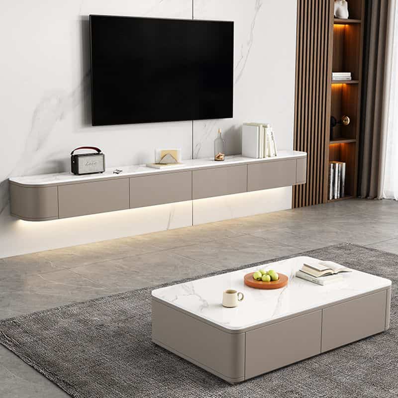 میز تلویزیون دیواری سفید طراحی یک پارچه و تمیز