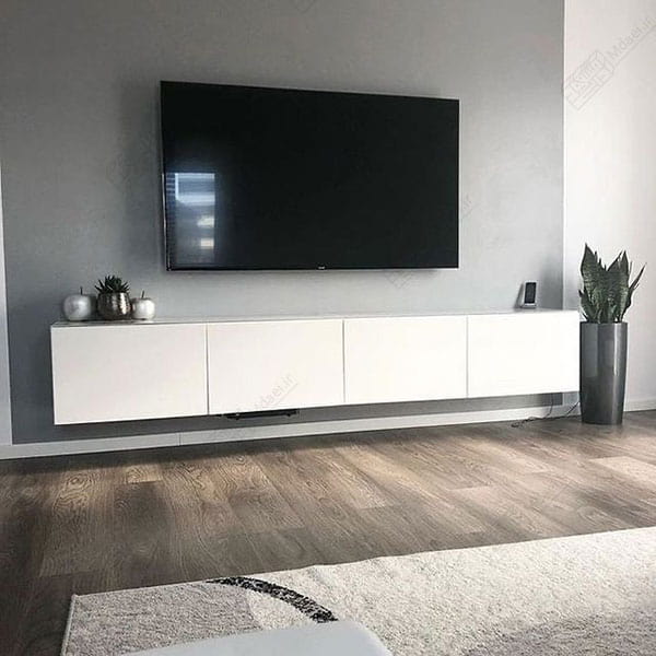 تصویر 2 از میز تلویزیون دیواری سفید طراحی یک پارچه و تمیز