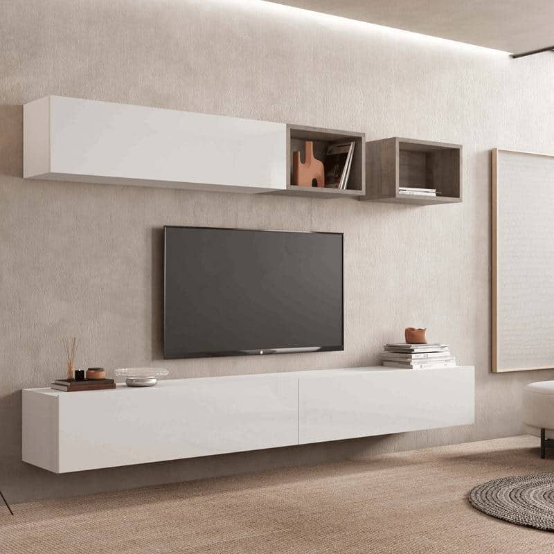 تصویر 4 از میز تلویزیون دیواری سفید طراحی یک پارچه و تمیز