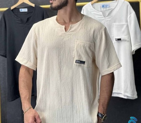 تصویر 1 از پیراهن مردانه یقه کوبایی ارزان با جنس عالی و ماندگاری بالا