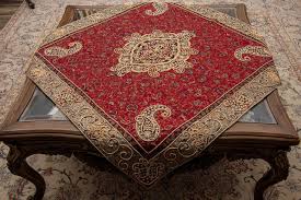 تصویر 2 از ترمه سرمه دوزی شده رومیزی با طرح‌ های سنتی دست‌ ساز