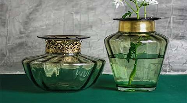 گلدان بلور سبز کلاسیک و زیبا مناسب دکوراسیون