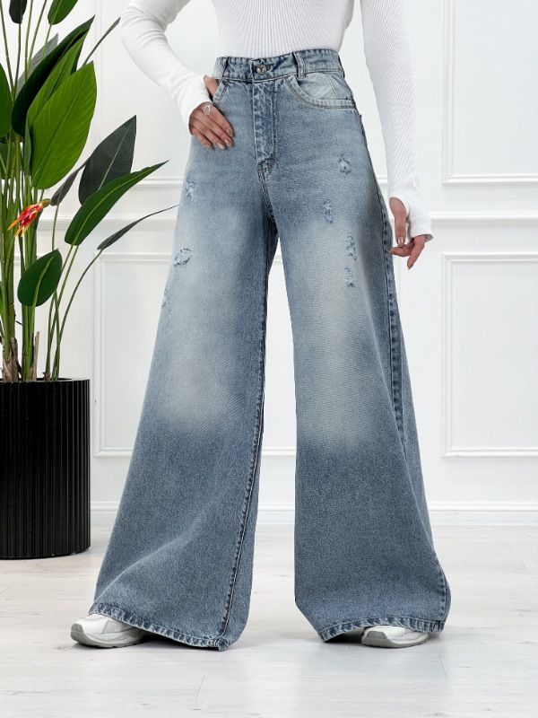 تصویر 3 از شلوار جین بگ زنانه سایز 38 تا 54 با برش مناسب استایل روزانه