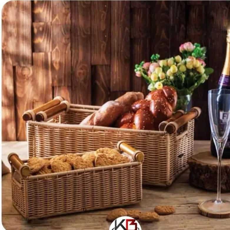 تصویر 3 از ست سبد حصیری دسته چوبی مناسب نظم دهی منزل