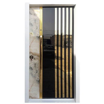 تصویر 3 از درب ضد سرقت مشکی طلایی چارچوب فولادی با ایمنی بالا و طراحی منحنی