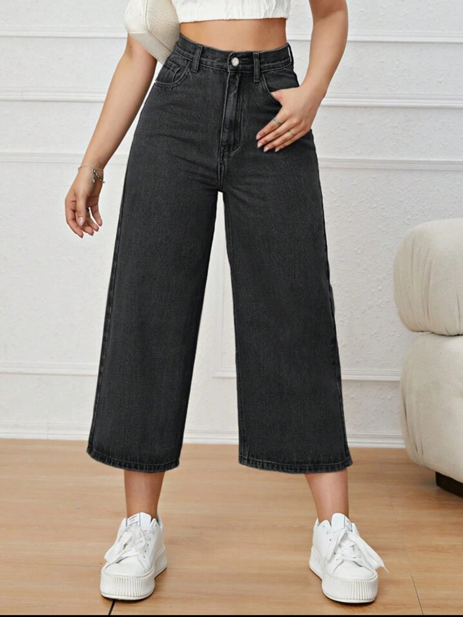 تصویر 2 از شلوار جین ذغالی بگ زنانه با فرم آزاد مناسب استایل روزمره