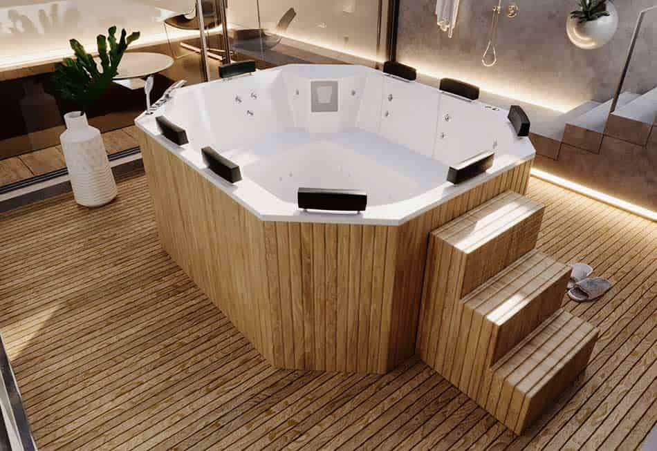 تصویر 1 از جکوزی چهار نفره با نشیمن‌های راحت و سیستم پاشش آب ملایم