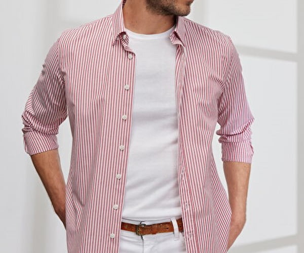 تصویر 2 از پیراهن مردانه صورتی راه راه مناسب استایل مدرن مردانه