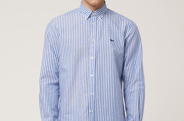 تصویر 2 از پیراهن مردانه راه راه آبی رسمی و اسپرت با کیفیت بالا