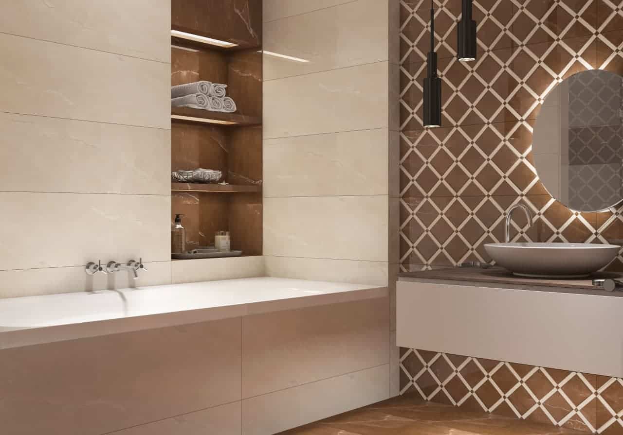 تصویر 2 از کاشی حمام نسکافه ای با طرح موج دار