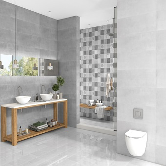 تصویر 3 از کاشی حمام سفید طوسی دارای بافت مات مخملی