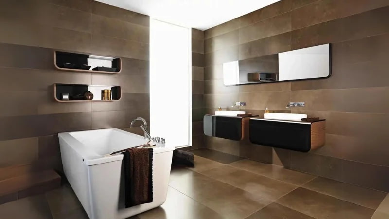 تصویر 2 از کاشی حمام قهوه ای بافت چوب طبیعی