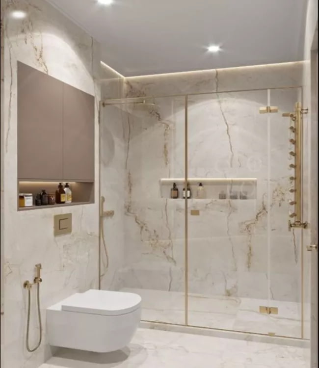 تصویر 5 از کاشی حمام سفید طلایی با الگوی کلاسیک