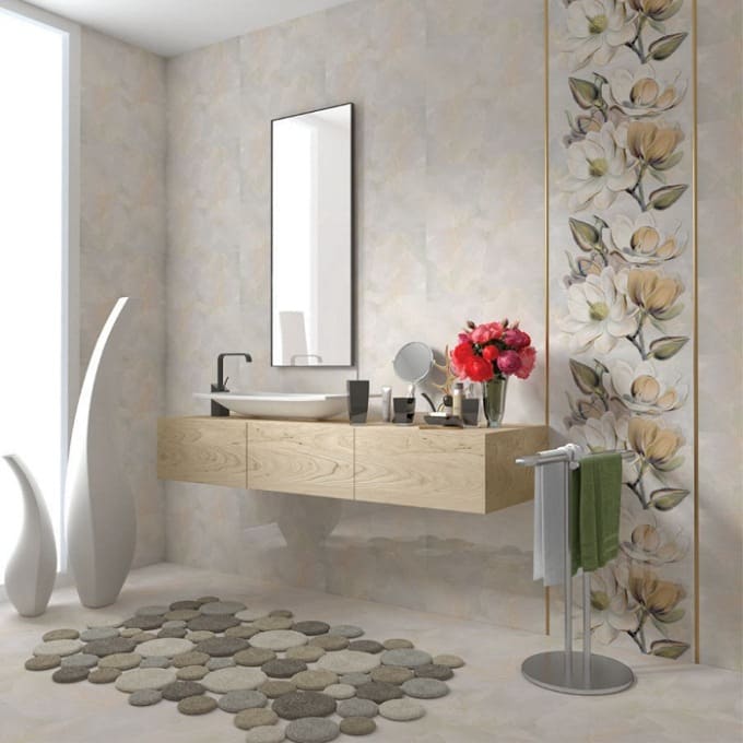 تصویر 2 از کاشی حمام گلدار با الگوی بزرگ و برجسته