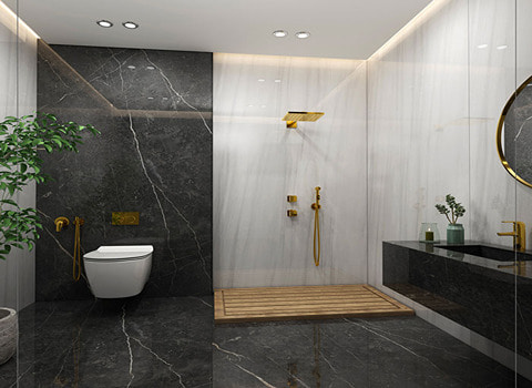 تصویر 1 از کاشی دستشویی مشکی سفید ترکیب متضاد مینیمال