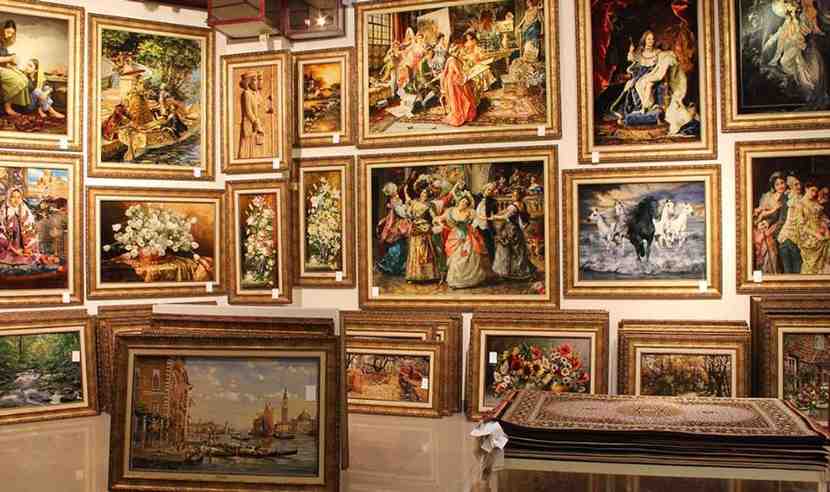 تابلو فرش دستبافت صادراتی تولید شده از نخ ابریشم خالص براق