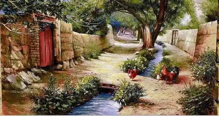 تصویر 3 از تابلو فرش روستایی با مناظر ساده و صمیمی مناسب دکوراسیون های سنتی