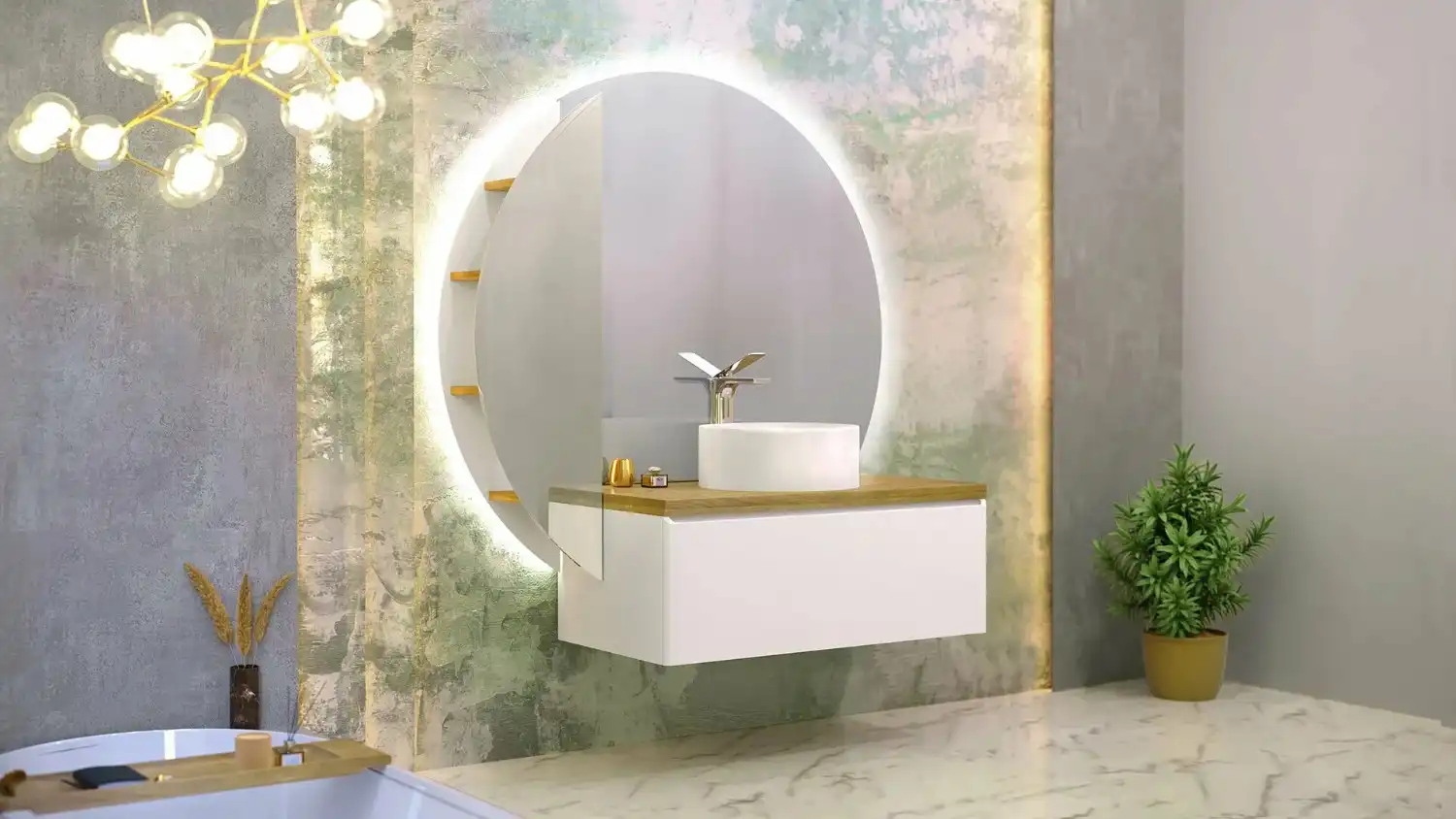 تصویر 2 از آینه دکوراتیو مدرن با نور مخفی LED محیط خانه