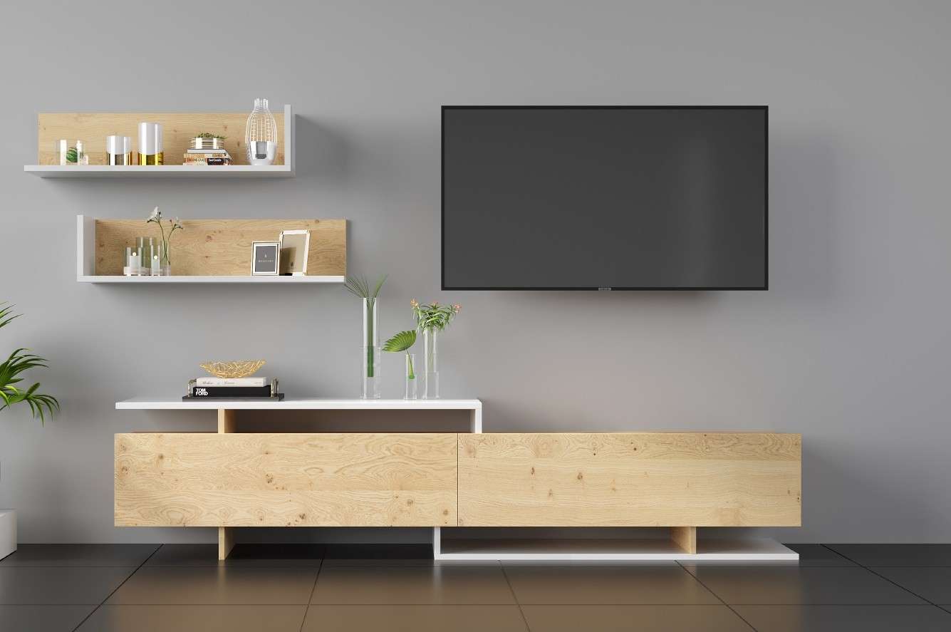 میز تلویزیون شیک و پیشرفته برای انواع تلویزیون های دیجیتال با محفظه کابل مخفی