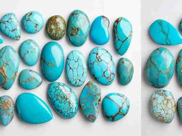 تصویر 2 از سنگ فیروزه زرینی طبیعی با رگه های زیبا و منحصر به فرد مناسب کارهای خاص